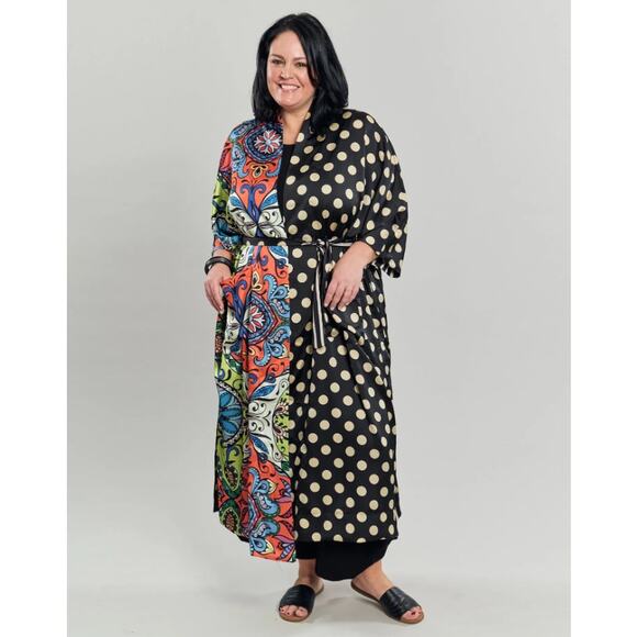Alembika Paisley Dot Long Kimono Jacket Robe Satin Women's Size 1X Multi NWT - Picture 3 of 13